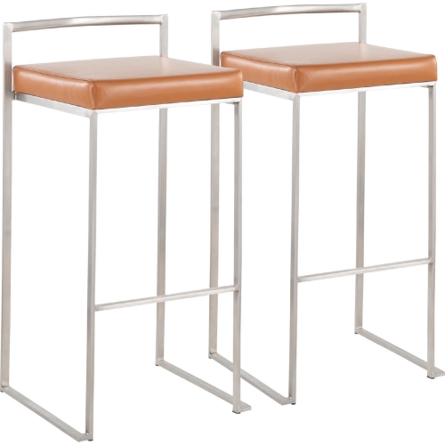 Fuji Stackable 31" Bar Stool in Camel Leatherette & Stainless Steel (Set of 2)